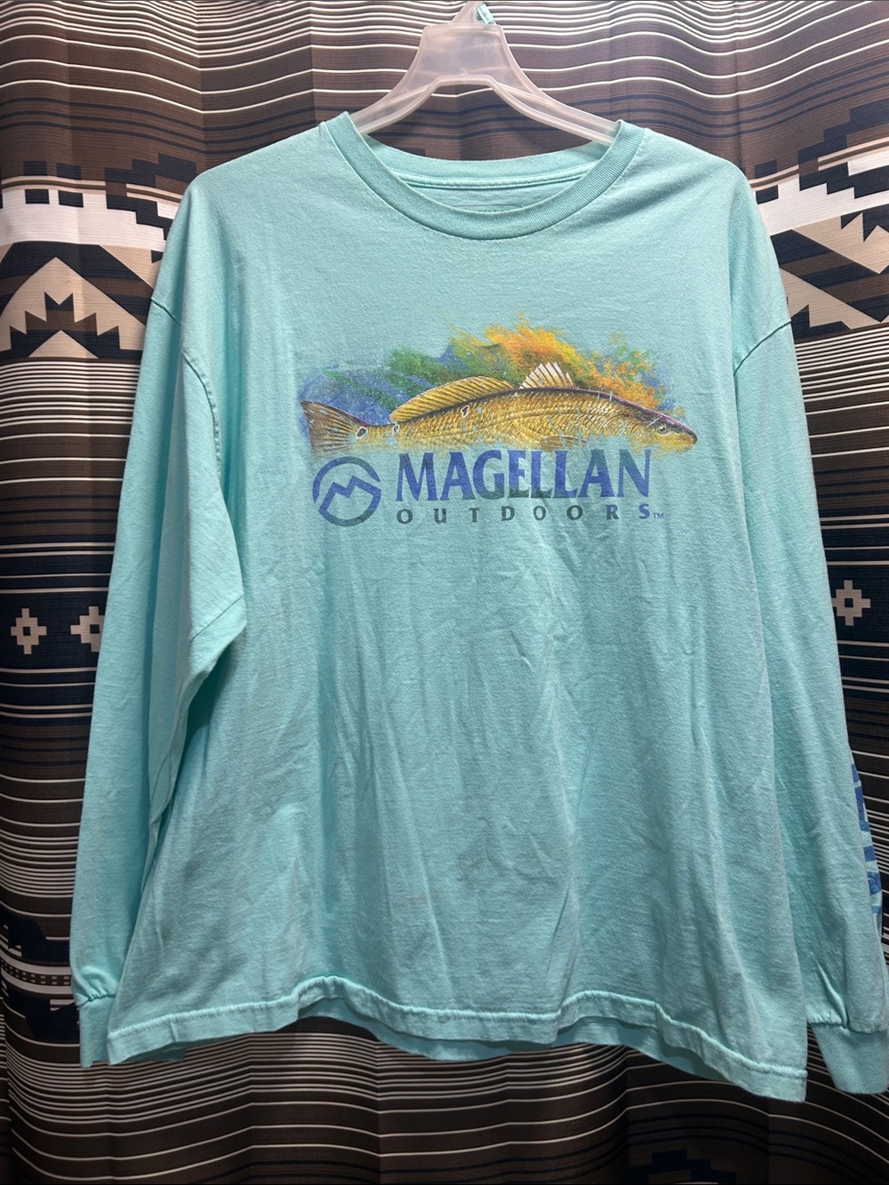 Magellan Outdoors Aqua Long Sleeve Fish Graphic Shirt